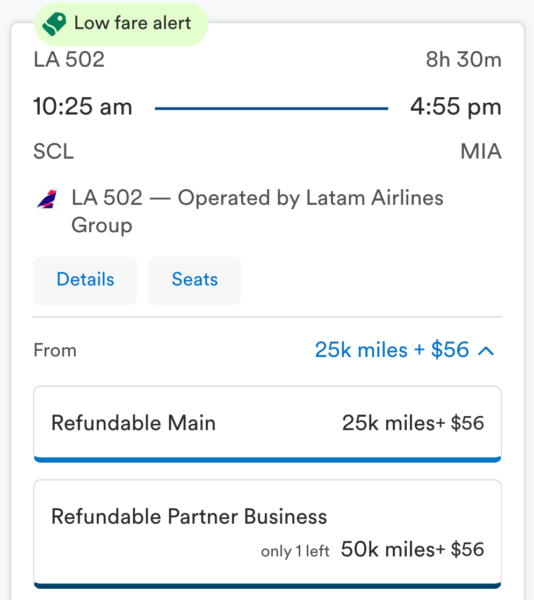 Ejemplo vuelo SCL-MIA con LATAM