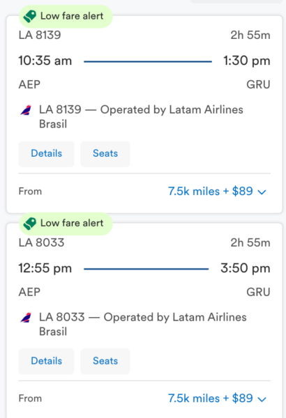 Ejemplo vuelo AEP-GRU con LATAM