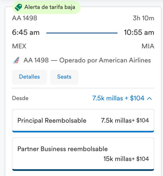 Ejemplo vuelo MEX-MIA con American Airlines